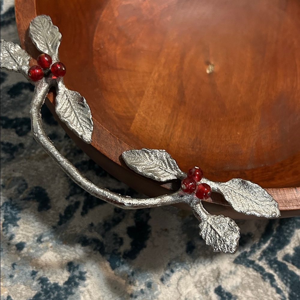 Elegant Wooden Bowl with Silver Leaf Accents - Picture 2 of 4